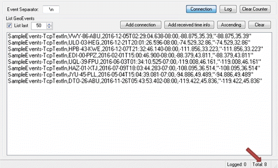 GeoEvent Logger total events received