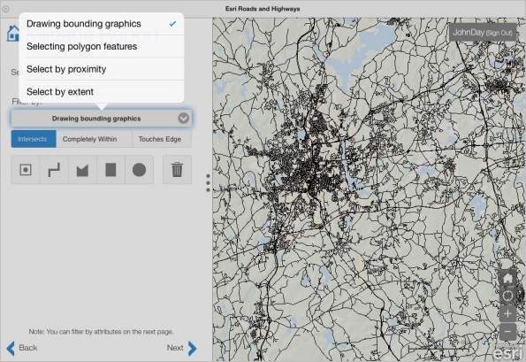 Spatial selection by drawing bounding graphics