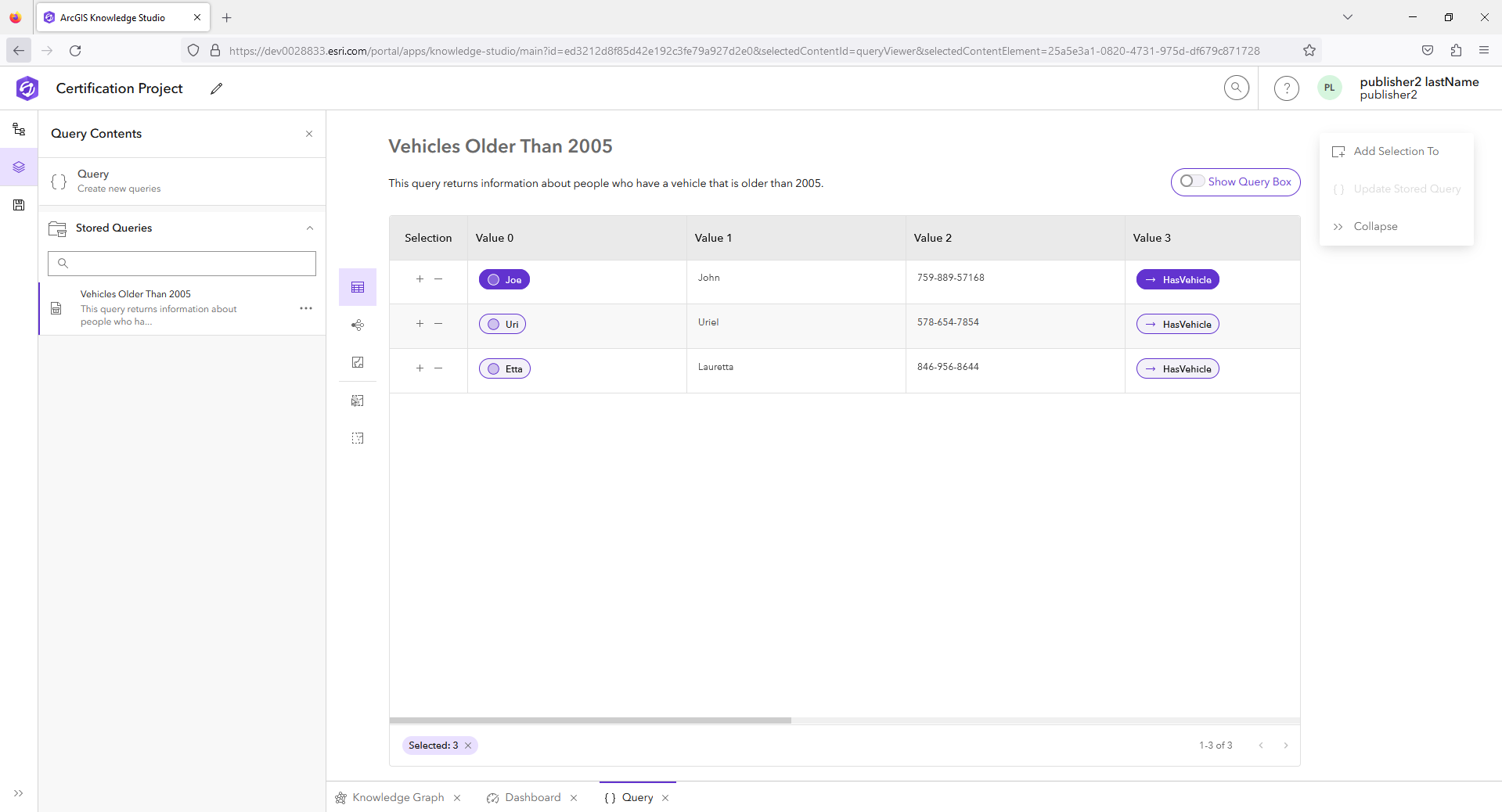 Results table for a stored query Results table for a stored query